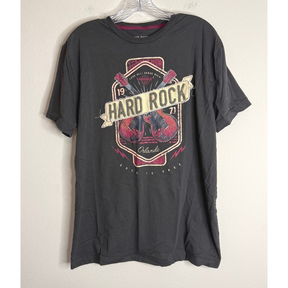 Hard Rock T-Shirt Mens Medium Orlando Graphic Tee Black Rock Is Free